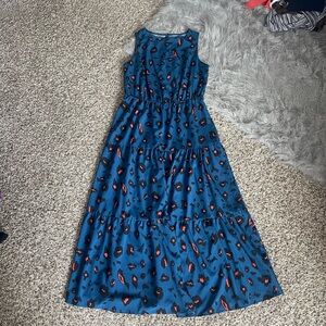 SHEIN Blue & Coral Leopard Print Maxi Dress